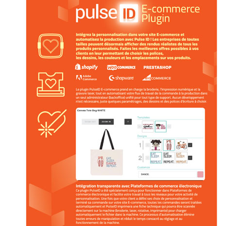 Brochure solution e-commerce : Intégrez la personnalisation dans votre site E-commerce et automatisez la production.